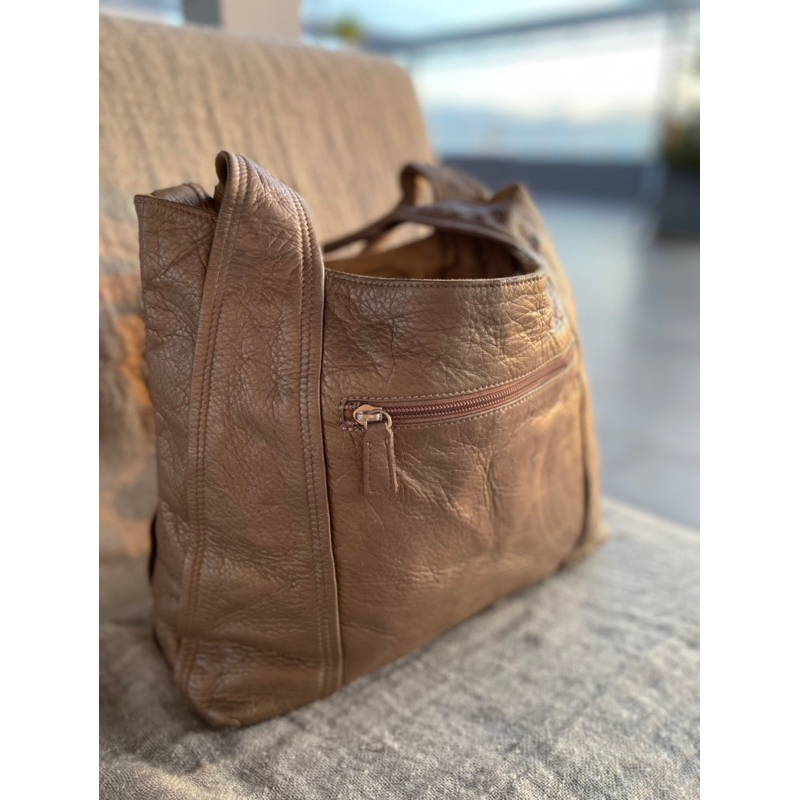 Túi tote vintage Nhật da thật màu nhũ đồng - secondhand