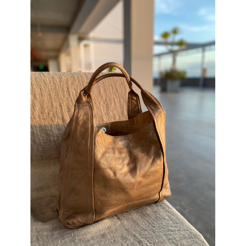 Túi tote vintage Nhật da thật màu nhũ đồng - secondhand