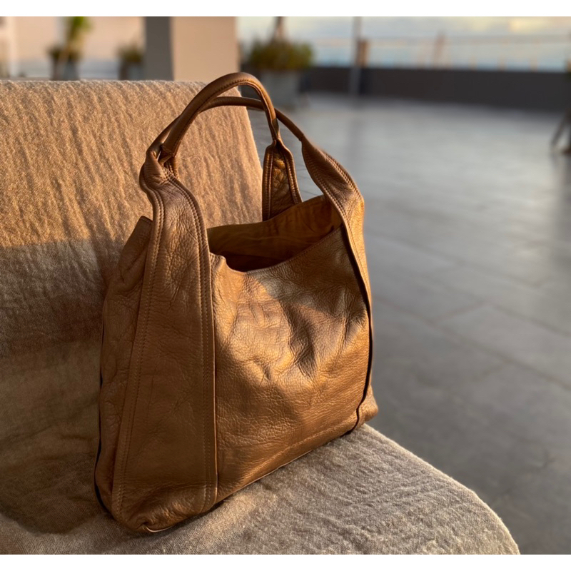 Túi tote vintage Nhật da thật màu nhũ đồng - secondhand