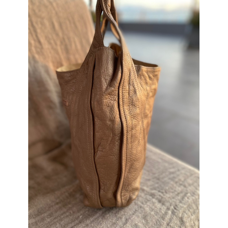 Túi tote vintage Nhật da thật màu nhũ đồng - secondhand