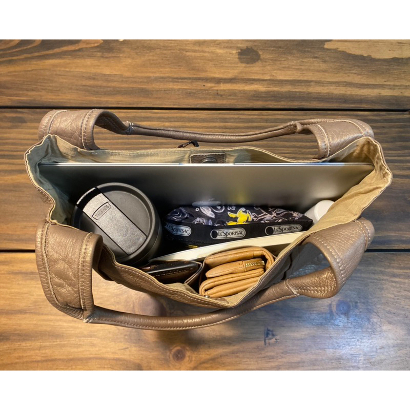 Túi tote vintage Nhật da thật màu nhũ đồng - secondhand