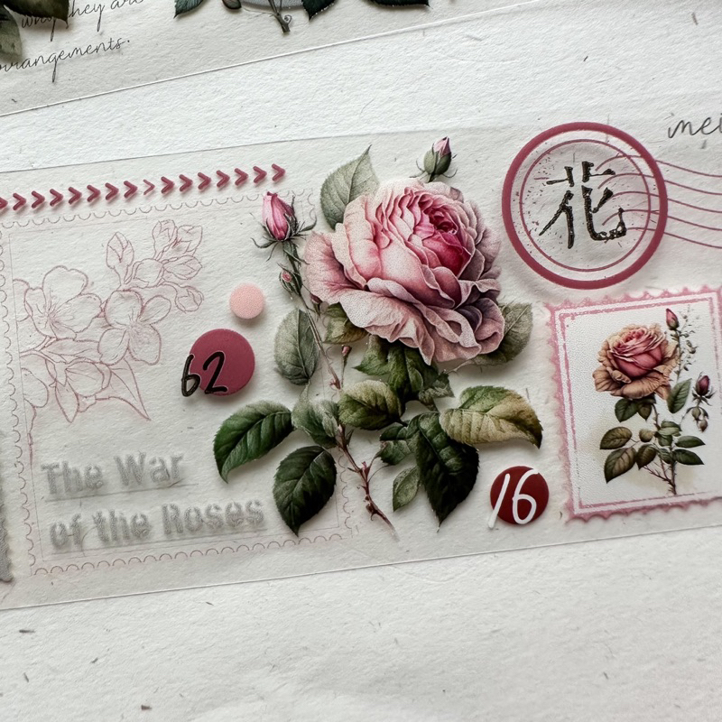 Saunery - Băng dán trang trí PET tape hoa hồng cổ điển Vintage Vol.1 - BOOK