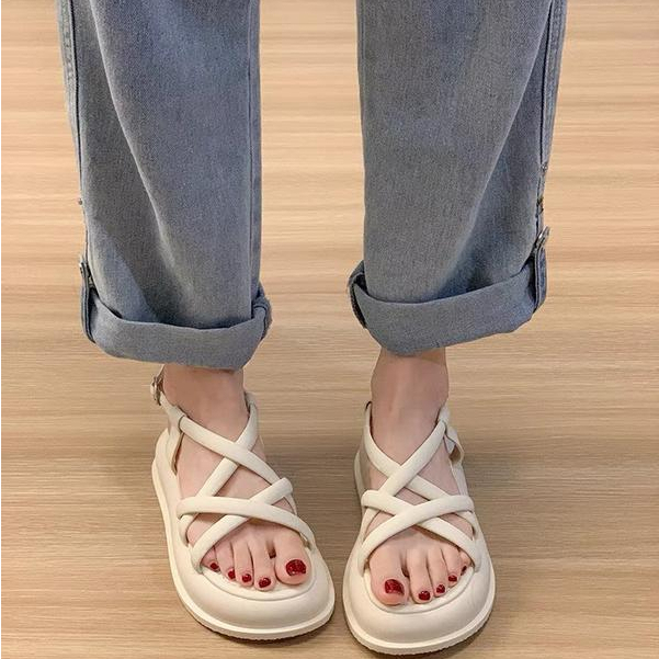 Dép sandal nữ 4 nan chéo dây mảnh,dép quai hậu đế cao FULLBOX