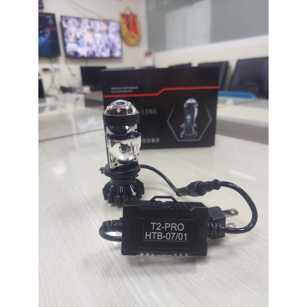 Đèn pha Led bi cầu mini T2 Pro kính tím chân H4 mẫu mới lắp xe máy, ô tô