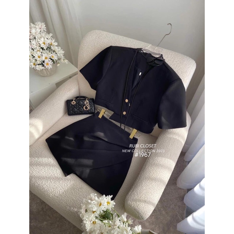 SET VEST PHỐI NÚT + CHÂN VÁY 3 MÀU TRẮNG - ĐEN - HỒNG