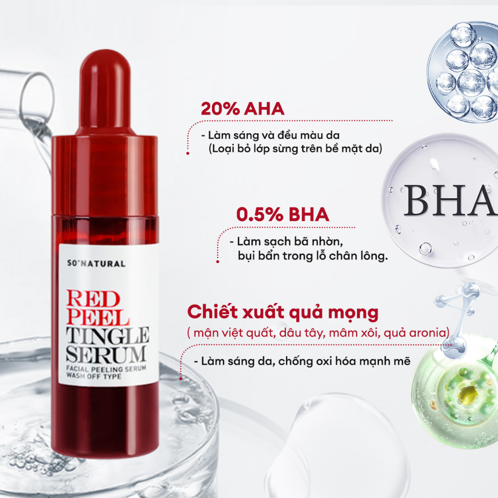 Tinh chất red peel của So Natural, peel da không bong tróc, tẩy da chết, thu nhỏ lỗ chân lông 11ml
