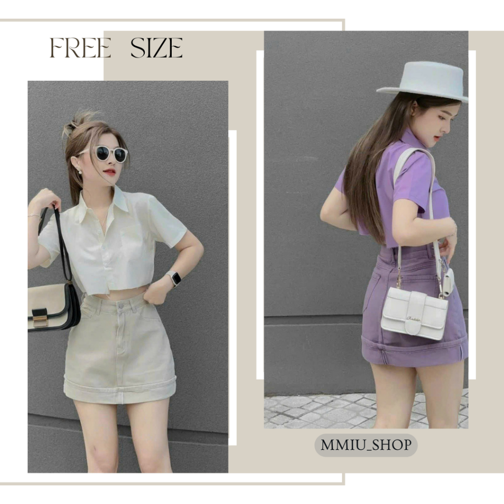 Sét đồ nữ 2 món áo sơ mi croptop kèm chân váy có dây nịt đầy phong cách nổi bật