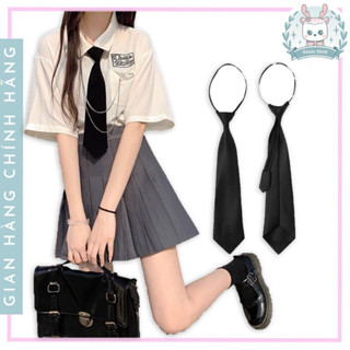 Cà vạt nam nữ bản 8CM - Cavat thắt sẵn đen trơn học sinh sinh viên Annieshop