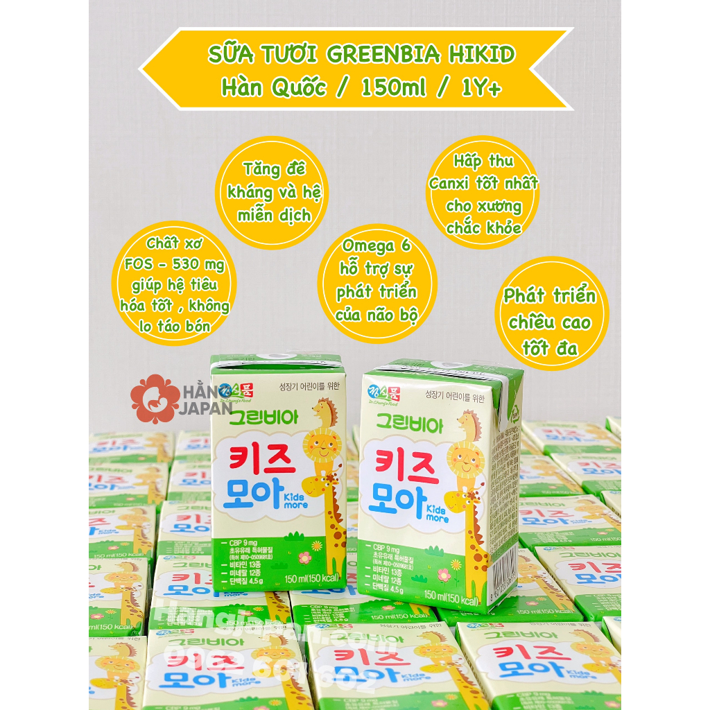 Sữa Tươi Greenbia Hi-kids Hàn Quốc Hộp 150ml tăng cân tăng cao cho bé từ 1 tuổi trở lên