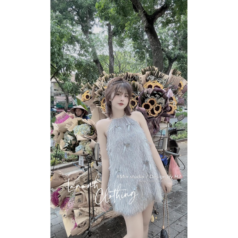 Váy Yếm Lông Đính Nơ