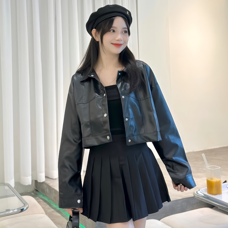 Áo Khoác Da CRT Tay Bồng Cá Tính Dễ Phối Đồ, Áo Khoác Full Da Siêu Ngầu