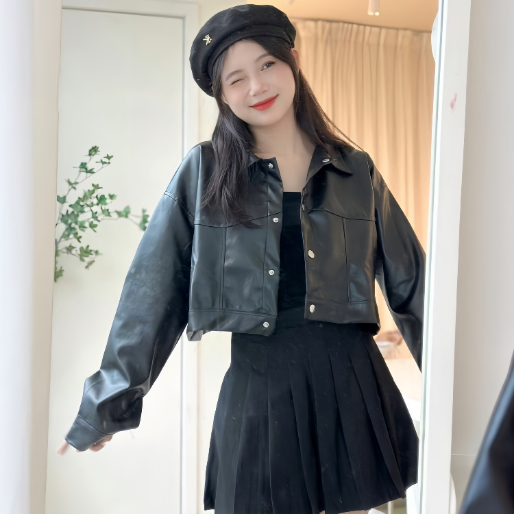 Áo Khoác Da CRT Tay Bồng Cá Tính Dễ Phối Đồ, Áo Khoác Full Da Siêu Ngầu