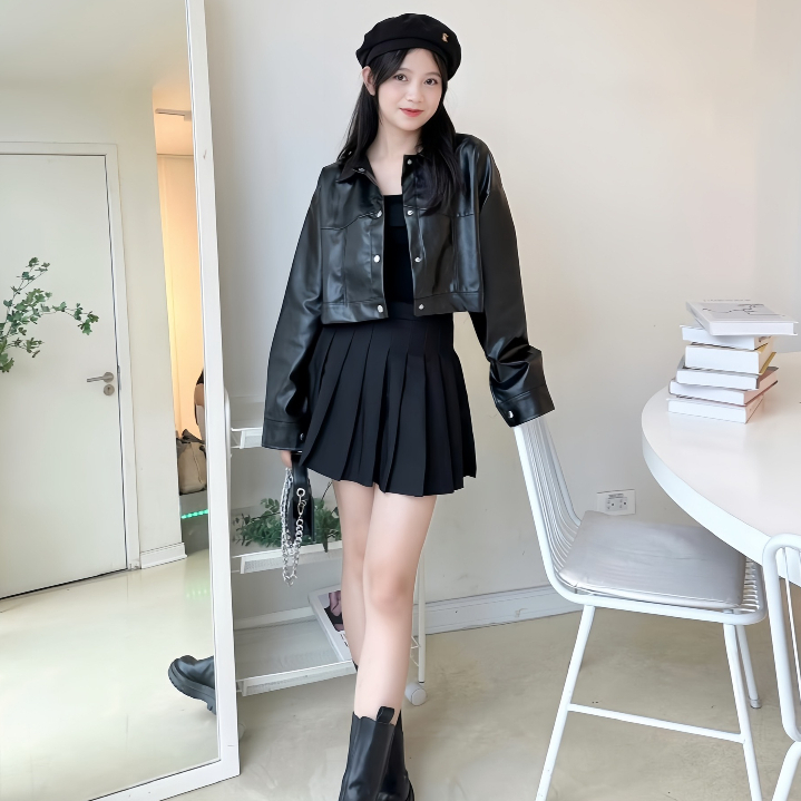 Áo Khoác Da CRT Tay Bồng Cá Tính Dễ Phối Đồ, Áo Khoác Full Da Siêu Ngầu