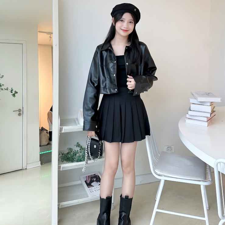 Áo Khoác Da CRT Tay Bồng Cá Tính Dễ Phối Đồ, Áo Khoác Full Da Siêu Ngầu