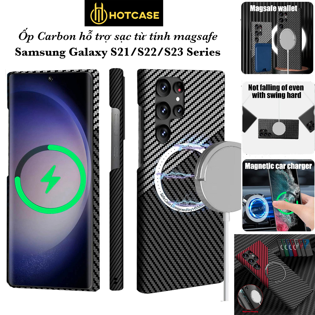 Ốp lưng vân carbon từ tính cho Samsung Galaxy S23 S22 S21 Ultra Plus hiệu Hotcase - Thiết kế siêu mỏng, chống bám bẩn