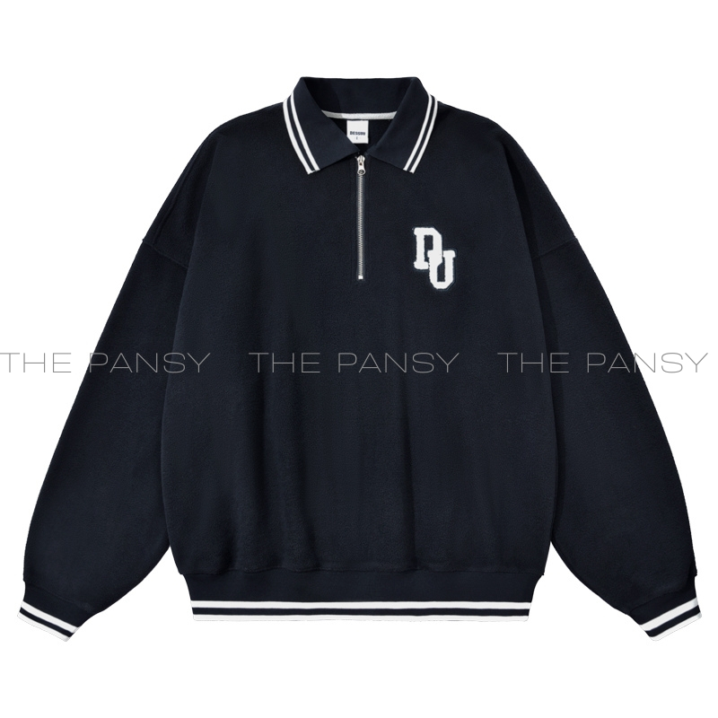 Áo Dessuu lông cừu swearter phối khóa zip logo thêu chữ DU Mã 094