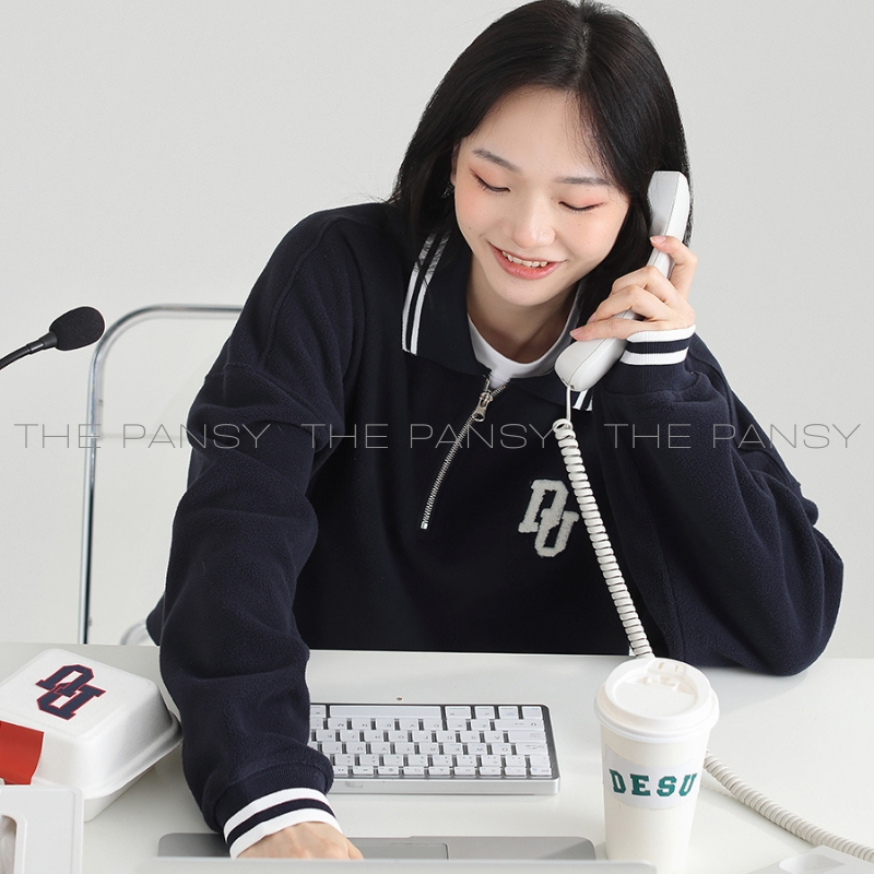 Áo Dessuu lông cừu swearter phối khóa zip logo thêu chữ DU Mã 094