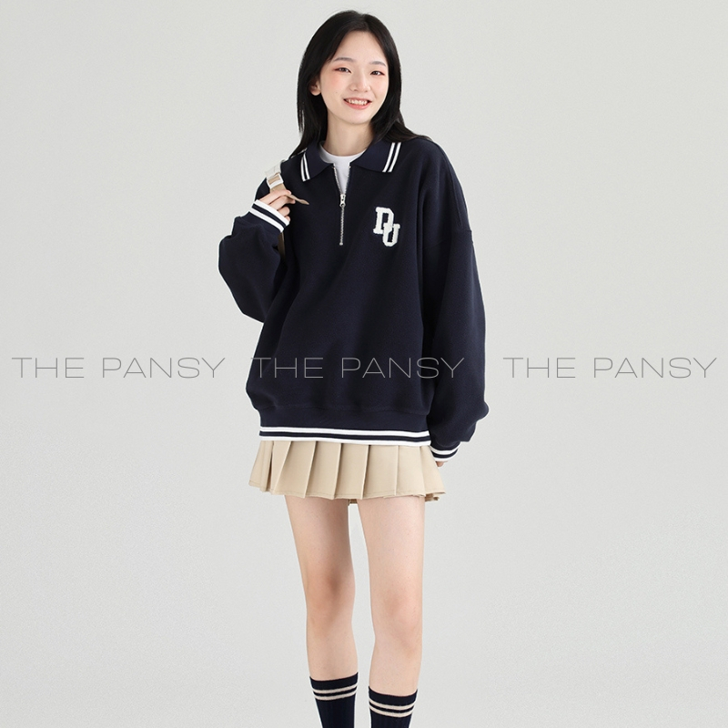 Áo Dessuu lông cừu swearter phối khóa zip logo thêu chữ DU Mã 094