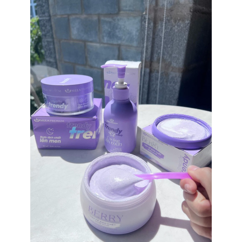 Combo Ủ Trắng Lên Men Trendy, Kem Body Trendy & Tẩy Tế Bào Chết Body Chính Hãng Meea Premium