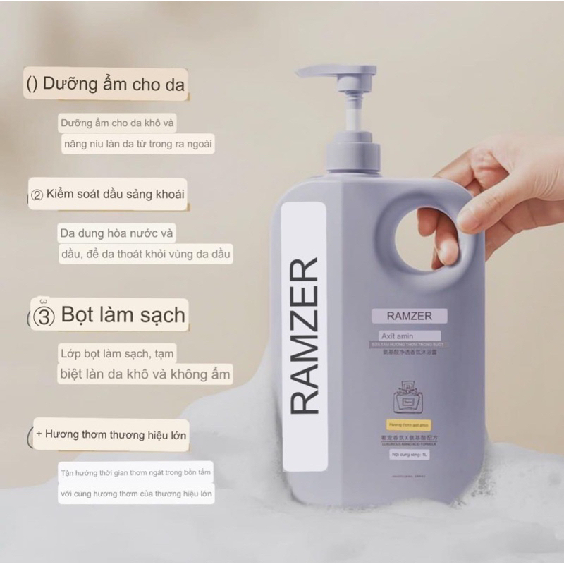 Sữa Tắm Nước Hoa RAMZER 2 in 1 Chai 1000ml Dùng Siêu Phê