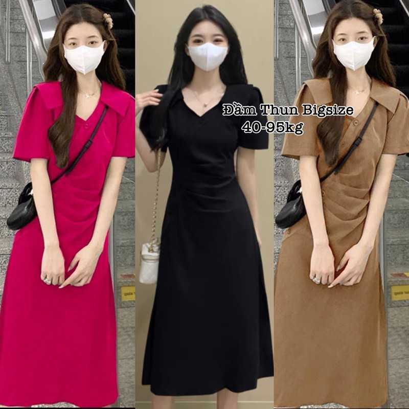 Đầm Thun Tăm Bigsize Thiết Kế Thời Trang Bigsize Nữ Cổ Vạt Xinh Đẹp Feesize 50-95kg Ennhocobigsize