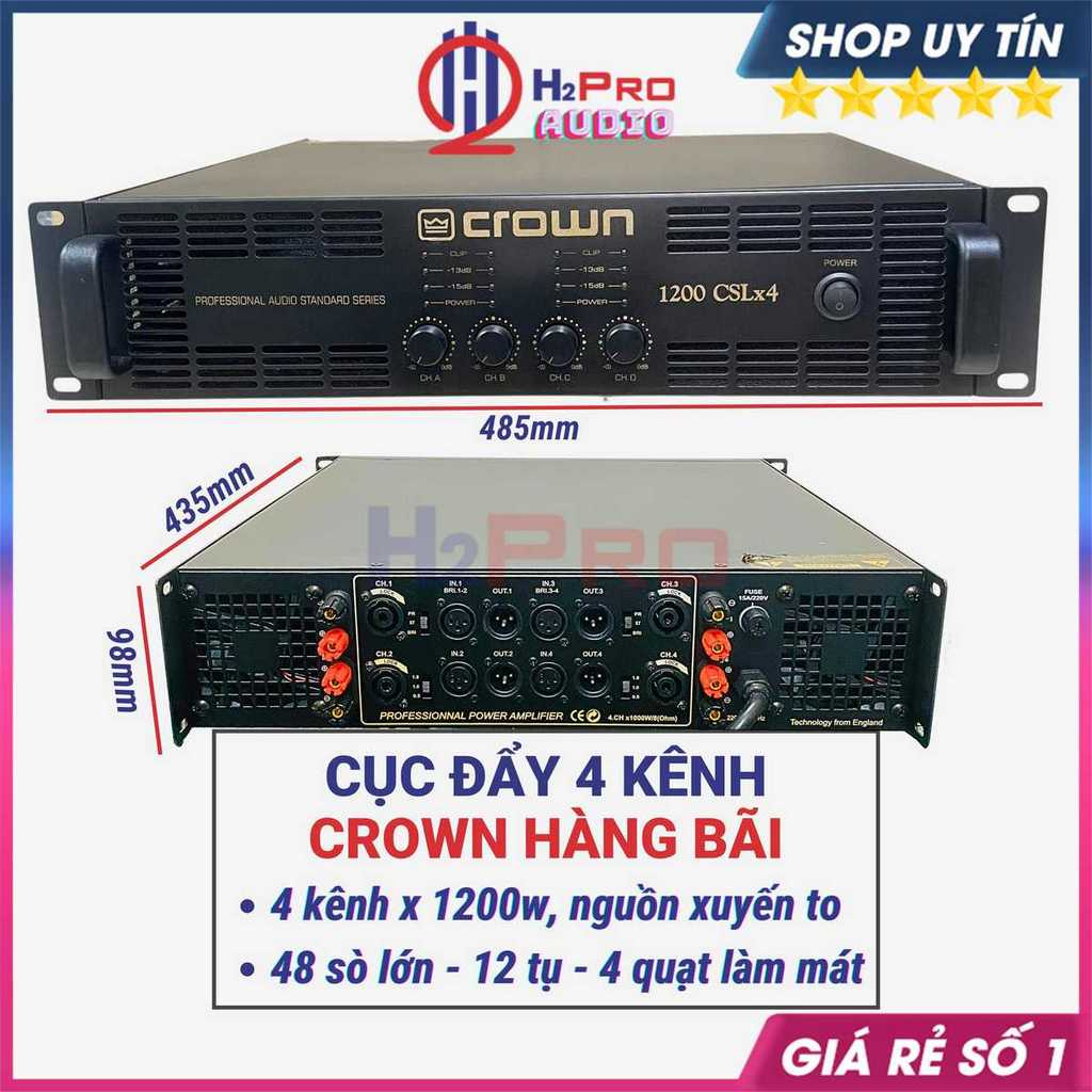 Cục Đẩy 4 Kênh Crown CSLx4 1200 Plus Hàng Bãi 4x1200W 56 Sò - 16 Tụ - Nguồn Xuyến, 1 Kênh Kéo Khỏe 2 Full 30-H2Pro Audio