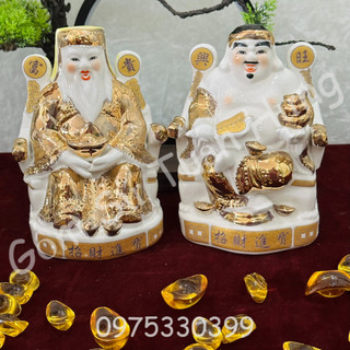Cặp tượng thần tài thổ địa, thần tiền sứ màu vàng kim, hàng nhập khẩu 25cm