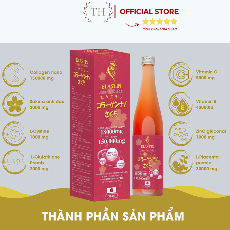 Nước Collagen Trắng Da Chống Lão Hóa Xóa Tàn Nhang Mờ Nám Giảm Nếp Nhăn Chai 500ml -  Collagen Nano Sakura