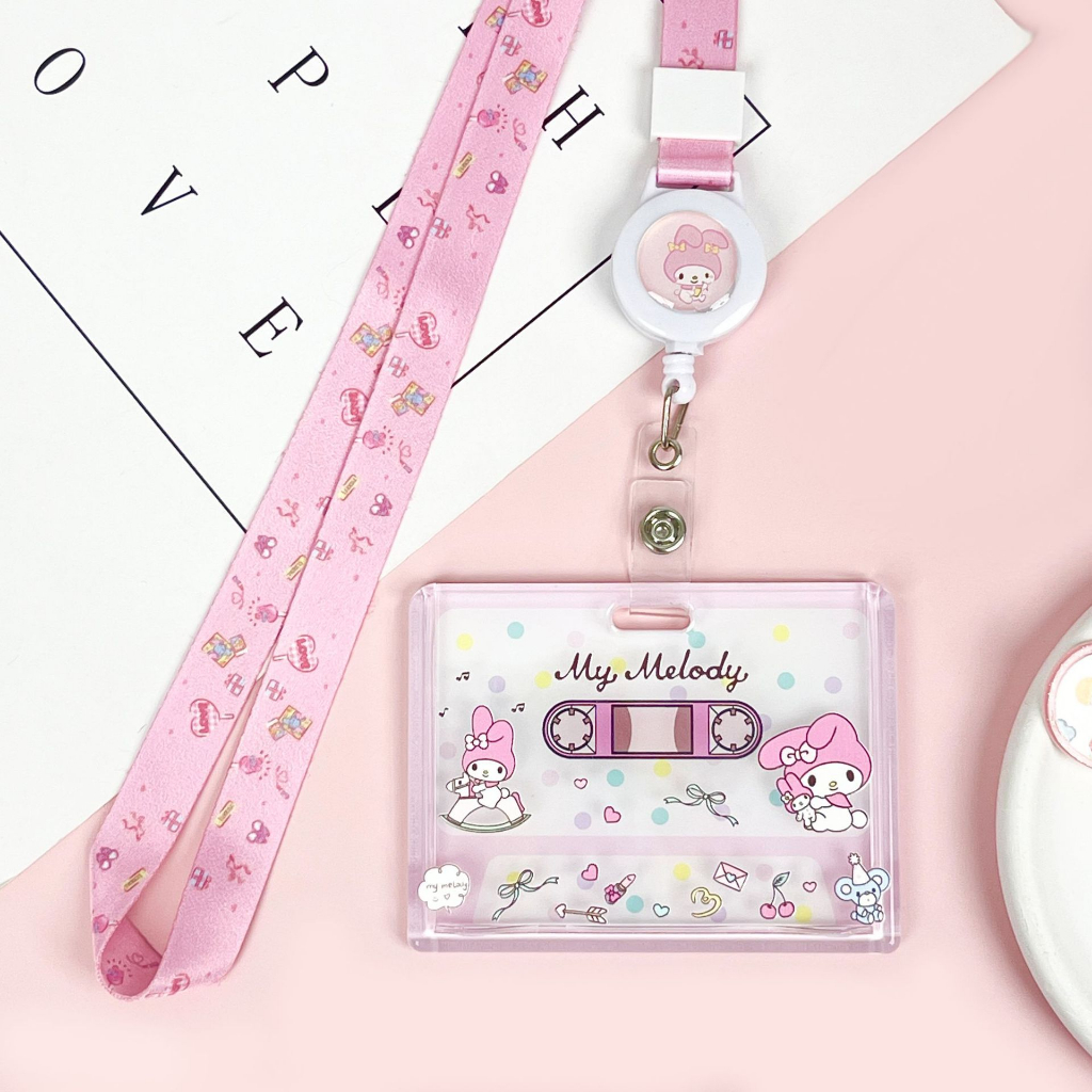Bao đựng thẻ ngang học sinh, sinh viên, thẻ xe buýt trong suốt kèm móc khóa có họa tiết dễ thương Kuromi, Pochacco