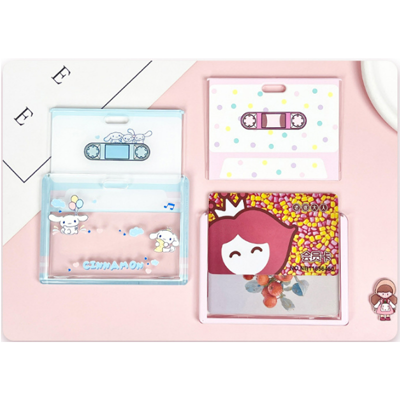 Bao đựng thẻ ngang học sinh, sinh viên, thẻ xe buýt trong suốt kèm móc khóa có họa tiết dễ thương Kuromi, Pochacco