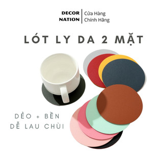 Miếng Lót Ly Tròn Da Cách Nhiệt 2 Mặt 2 Màu Siêu Bền Chống Trượt | Đế Lót Ly Gỗ