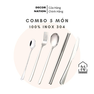 COMBO 5 Món Muỗng Đũa Nĩa Thìa Dao Inox 304 Cao Cấp dùng Văn Phòng - Du Lịch- Ăn Trưa