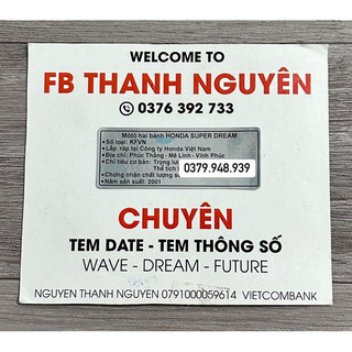 Tem thông số năm sản xuất xe Super dream 2001