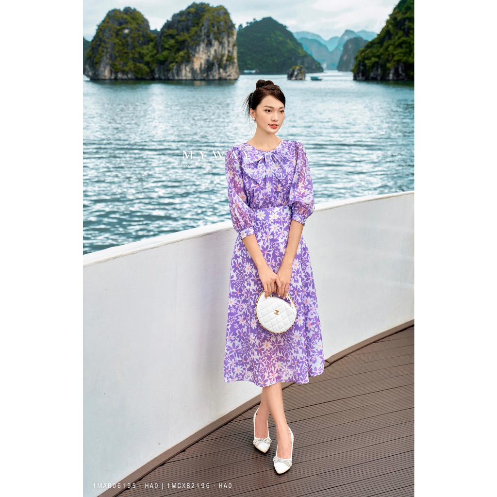 Set Áo Sơ Mi Chân Váy Nữ MY WAY Công Sở In Họa Tiết Sang Trọng 1MAB06195 - 1MCXB2196 - HA0