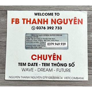 Tem thông số năm sản xuất xe Super dream 2003