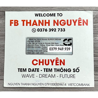 Tem thông số năm sản xuất xe Super dream 2004