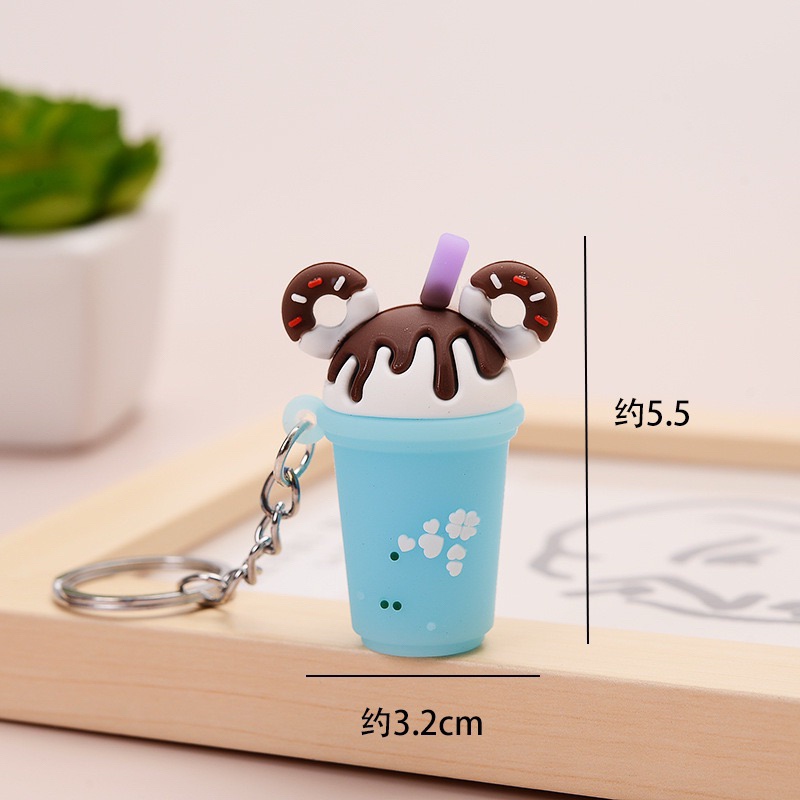 Móc Khoá Hình Ly Trà Sữa Trân Châu Kèm Ống Hút