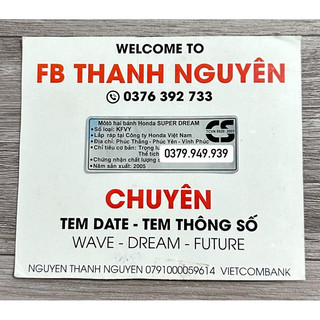 Tem thông số năm sản xuất xe Super dream 2005