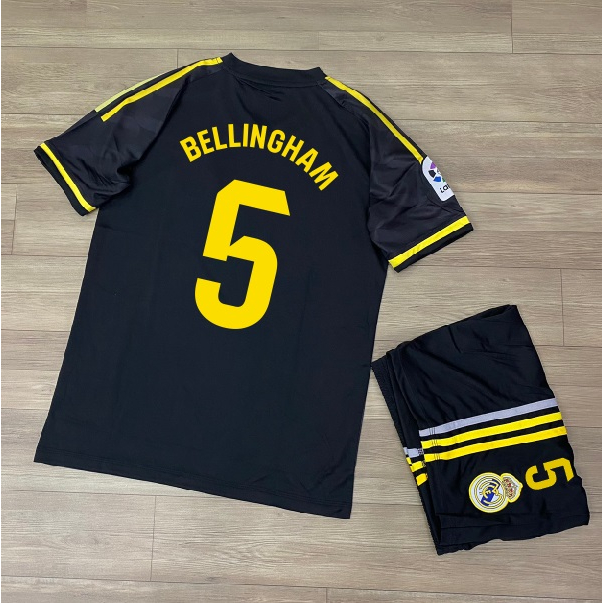 Bộ quần áo bóng đá Real đen sân khách ND-2024 in tên BELLINGHAM - số 5