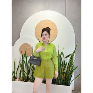 Set bộ áo sơ mi kate thêu và quần đùi chất dày