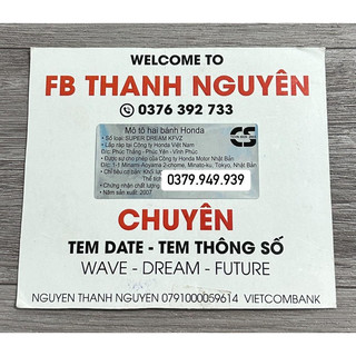 Tem thông số năm sản xuất xe Super dream 2007 limited
