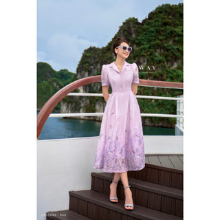 Đầm Nữ Công Sở MY WAY Dáng Xoe Cổ Vest Sang Trọng 3MD0890 HA0