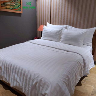 Bộ Chăn Ga Gối Sọc 3cm T250 Full bộ chăn ga gối Khách Sạn, Homestay