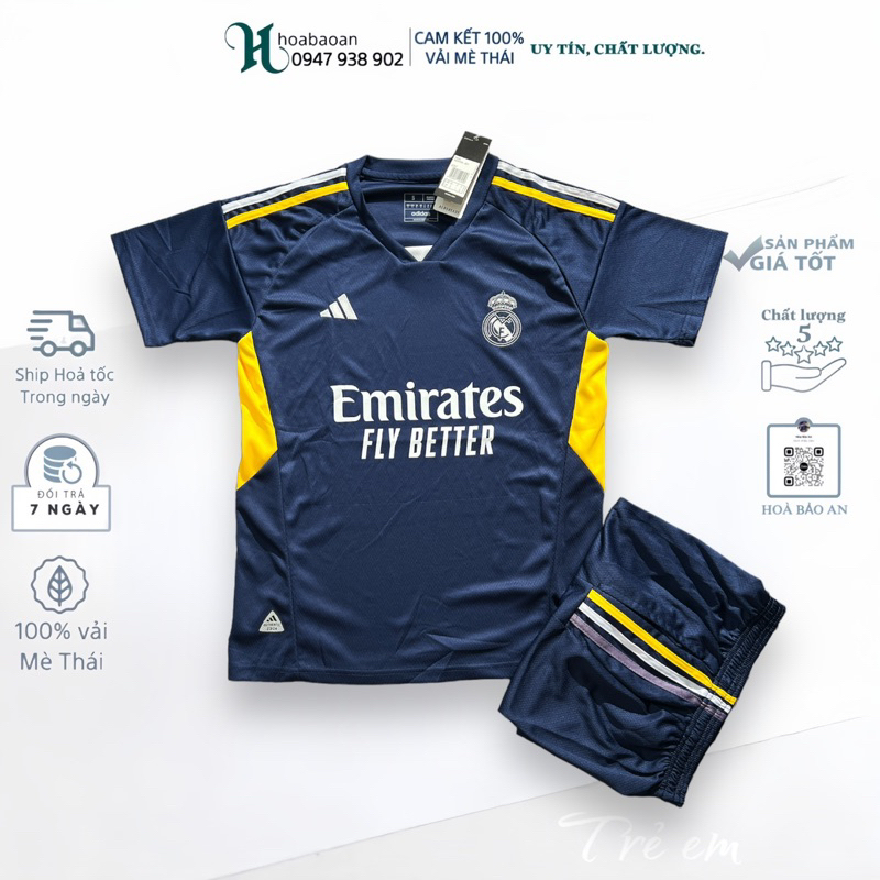 | NEW ARRIVAL | Bộ Quần Áo Bóng Đá CLB Real Married màu xanh than mẫu mới nhất mùa giải 23/24_ Hàng Cao Cấp Vải Mè Thái