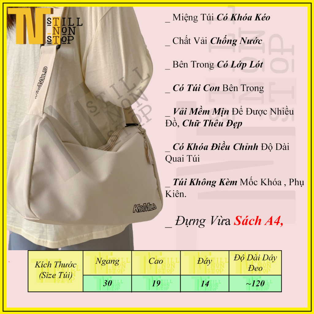 Túi unisex tote đeo chéo đeo vai vải dù trượt nước chống thấm thêu chữ thời trang đi học đi chơi - xuongmaitnt