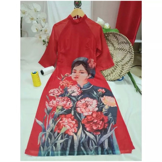 Áo dài cách tân vải voan tơ 4 tà hình cô gái siêu đẹp