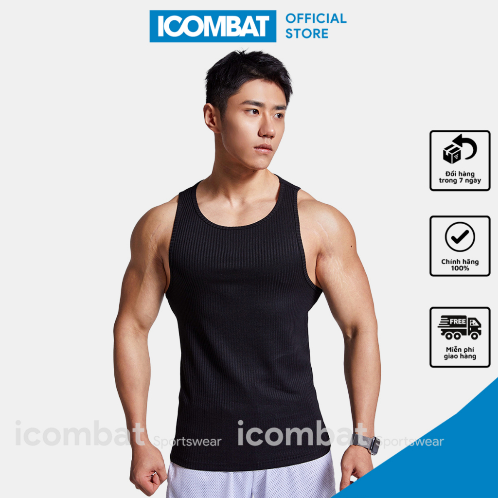 Áo thun gân nam sát nách form body tôn dáng áo ba lỗ cổ tròn vải Cotton sọc gân đũa