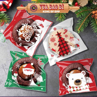Bao bì hoạ tiết, túi đựng bánh dán miệng 10x10+3, chủ đề noel giáng sinh - vua bao bì