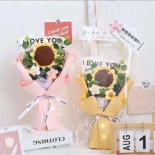 Bó hoa hướng dương len handmade có đèn LED làm quà tặng sinh nhật