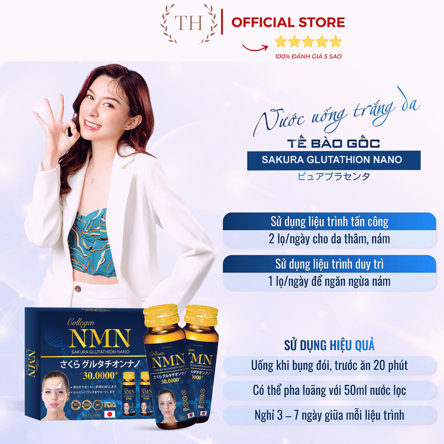 Nước Uống Collagen Trắng Da Hỗ Trợ Hết Nám Tàn Nhang NMN Glutathione Nano Collagen Chính hãng Nhật Bản Hộp 8 Chai